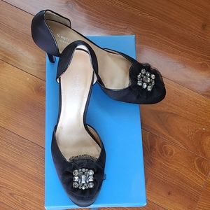 Black satin slip on heels, wedding/party perfect